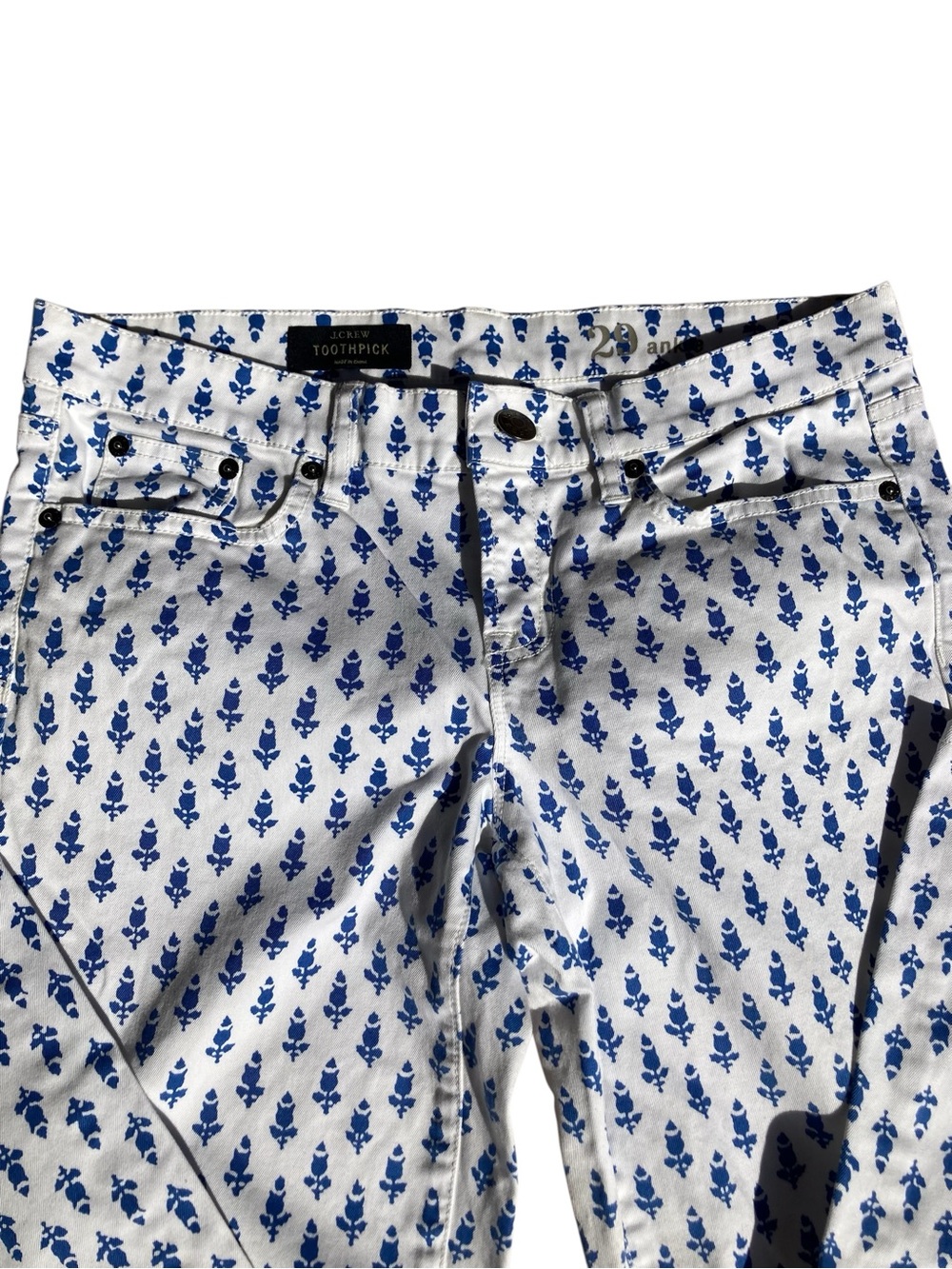 J.Crew Toothpick Jeans Size 29 Blue White Thistle Print Skinny Ankle Coastal - Picture 5 of 7
